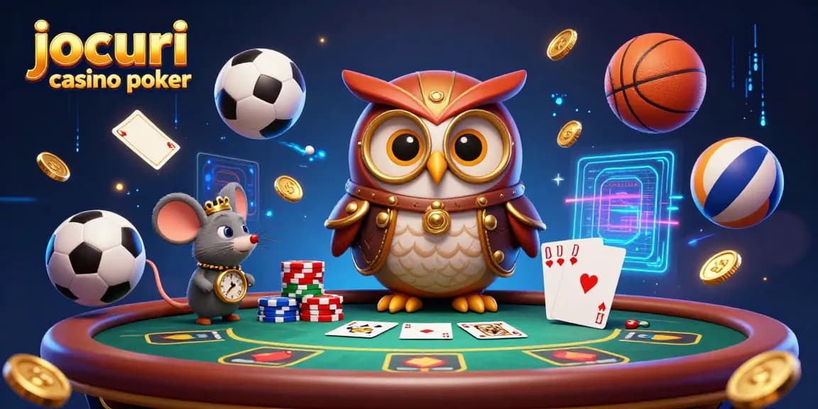 Joacă jocuri casino poker cu personaje captivante în mijlocul unei atmosfere vibrante de cazinou.