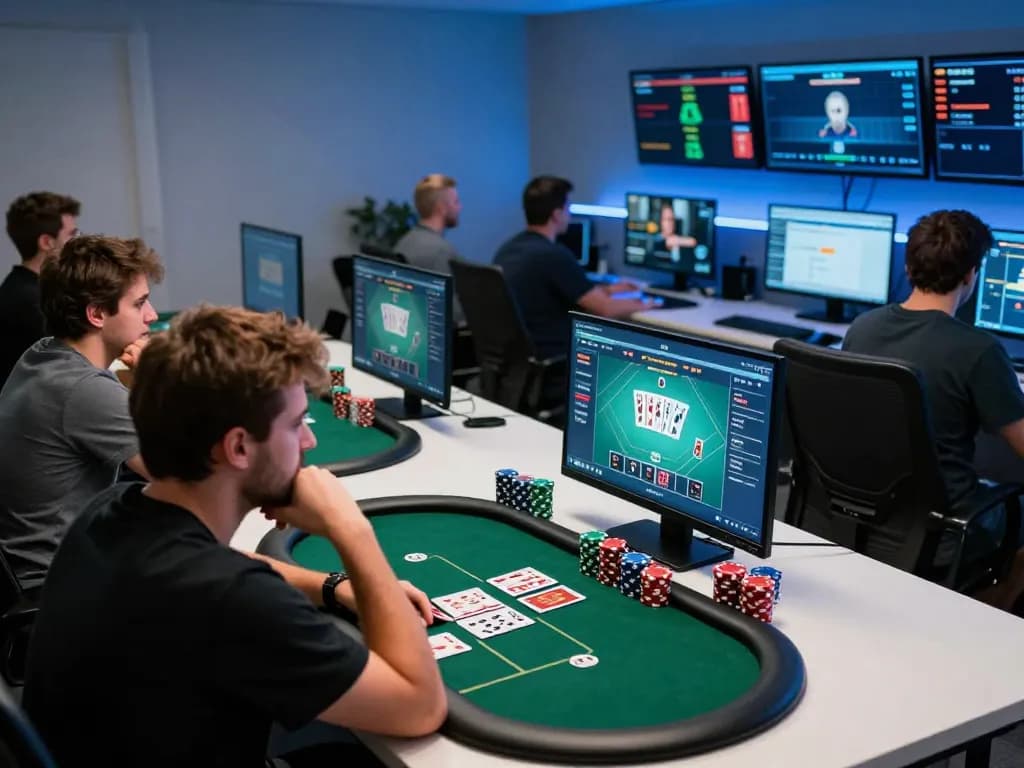 KONG88 players engaging in an intense online poker game from home, showcasing strategic gameplay.