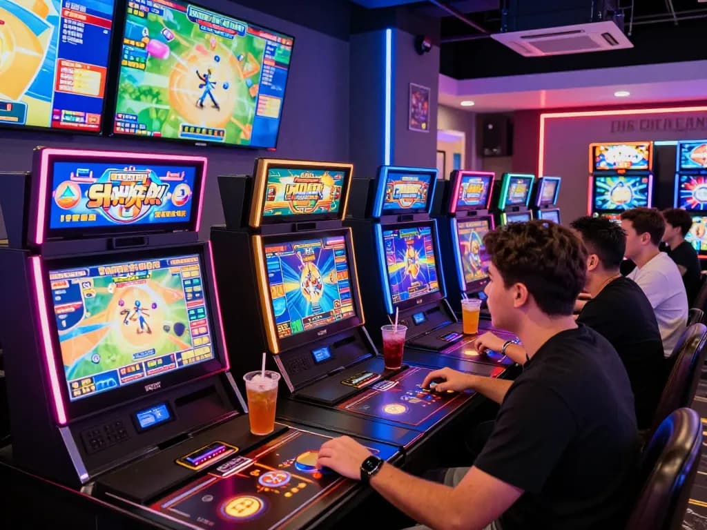 Enjoying the excitement of free credit mega888 at a modern gaming lounge with friends.