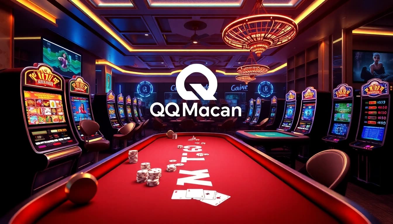Experience thrilling moments at QQMacan's virtual casino, showcasing slot games and poker excitement.