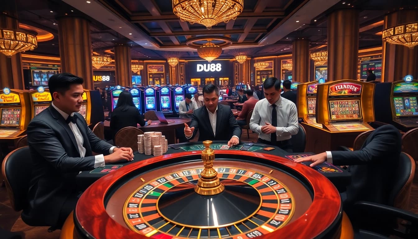 Experience thrilling action at DU88's poker table with high-stakes cards and glamorous atmosphere.