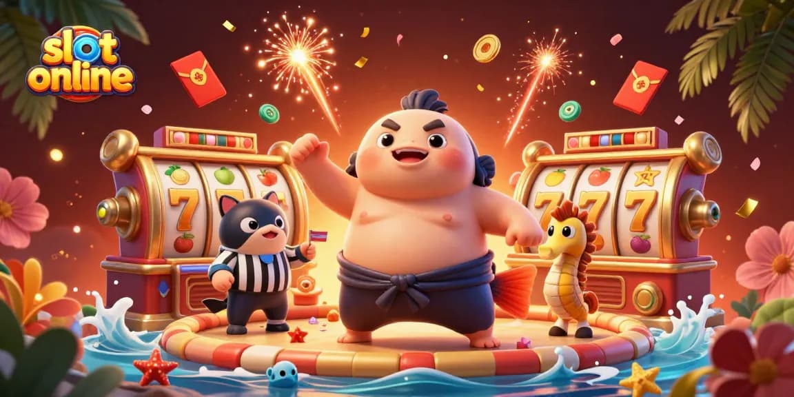 Mainkan slot online dengan karakter 3D fugu dan elemen kasino yang meriah.