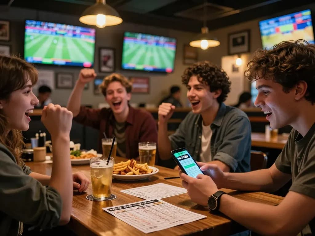 Engaged friends watching a sports game while using the NET88 betting app during an exciting match.