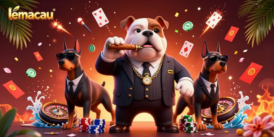 Experience interactive gaming excitement at lemacau with a vibrant illustration of a mafia boss and his bodyguards.