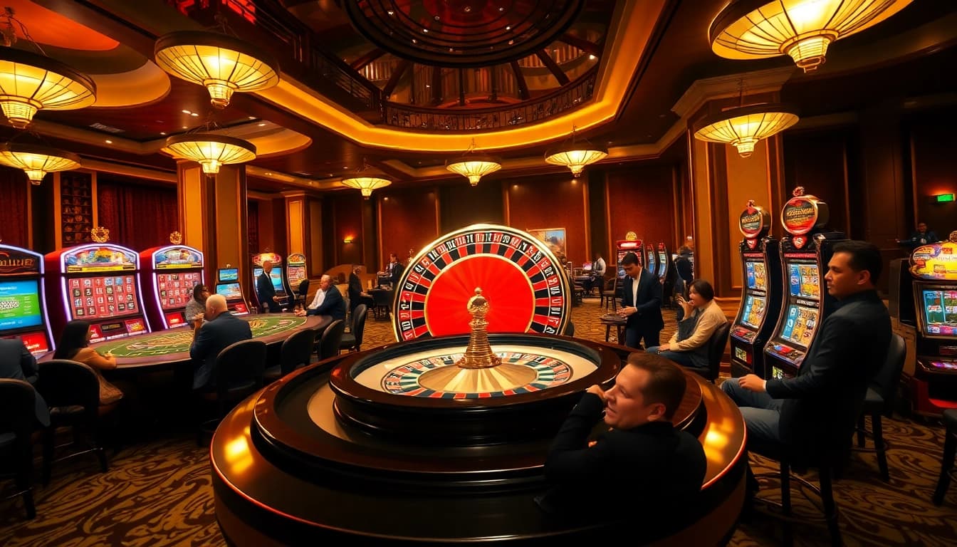 Experience high-stakes excitement at apiraja88 with players enjoying roulette and slot machines.