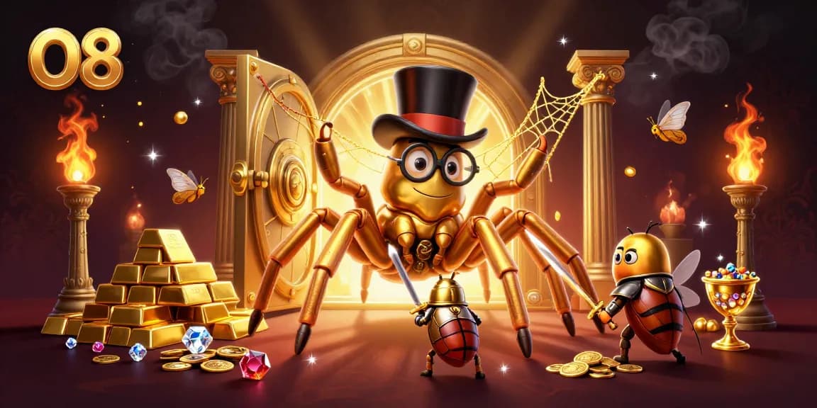Engage with O8's vibrant gaming scene as a golden tarantula weaves fortune