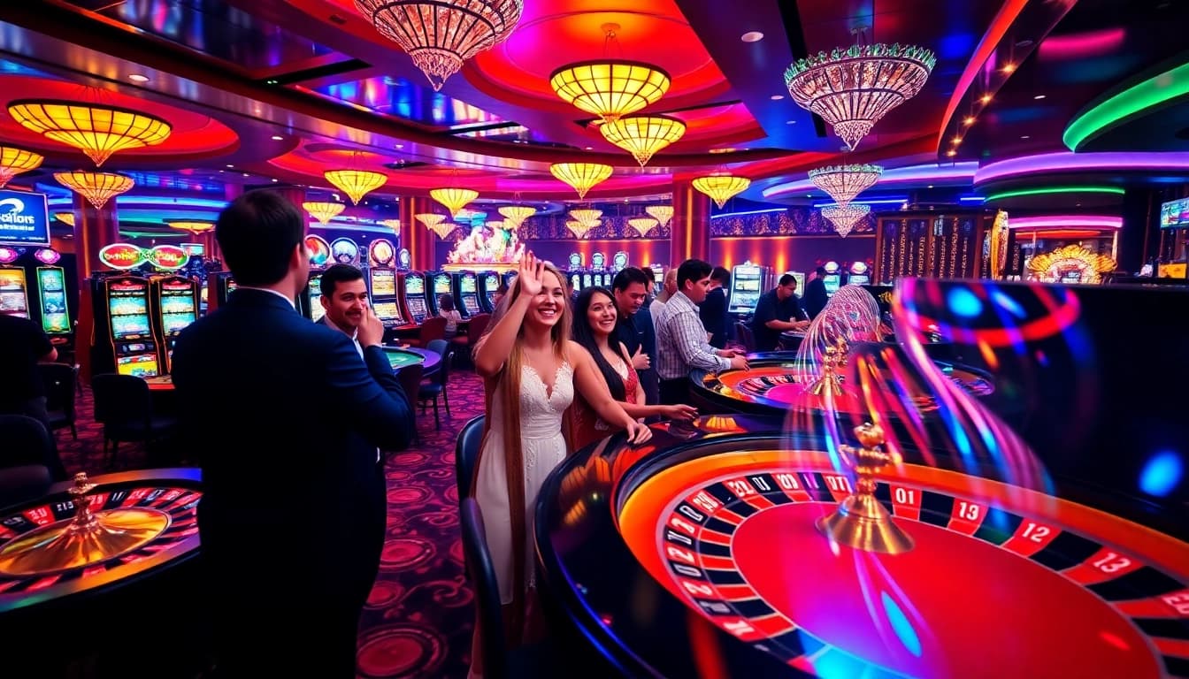 Experience the vibrant atmosphere at win678.com with players enjoying casino games.