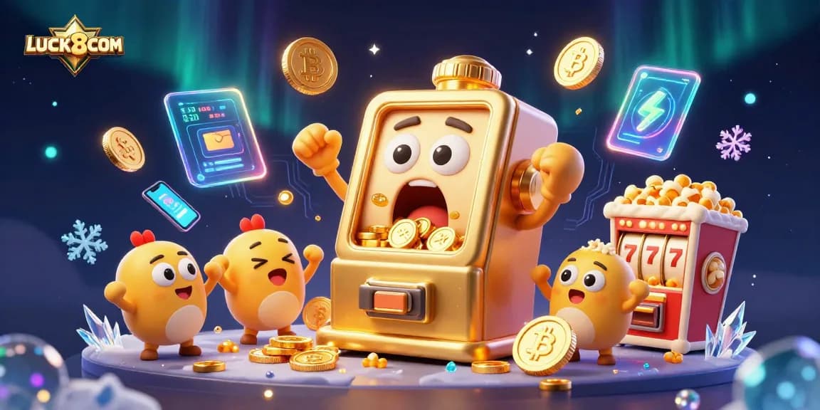 Unleash exciting jackpots with LUCK8COM's vibrant 3D slot machine celebration.