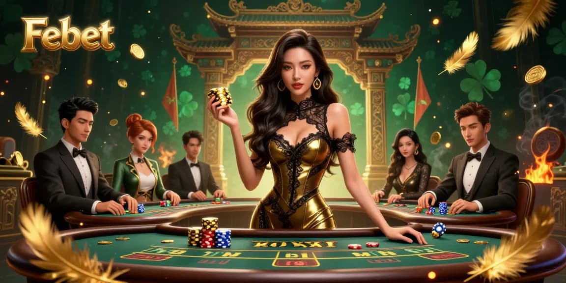 Experience high-stakes gambling with Febet at an exclusive baccarat table filled with luxury and excitement.