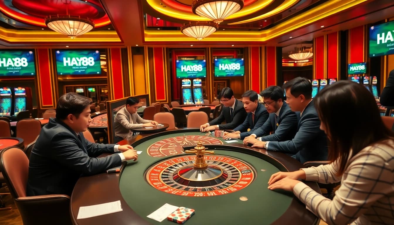 Experience thrilling gameplay at HAY88 with vibrant casino tables and engaging players.