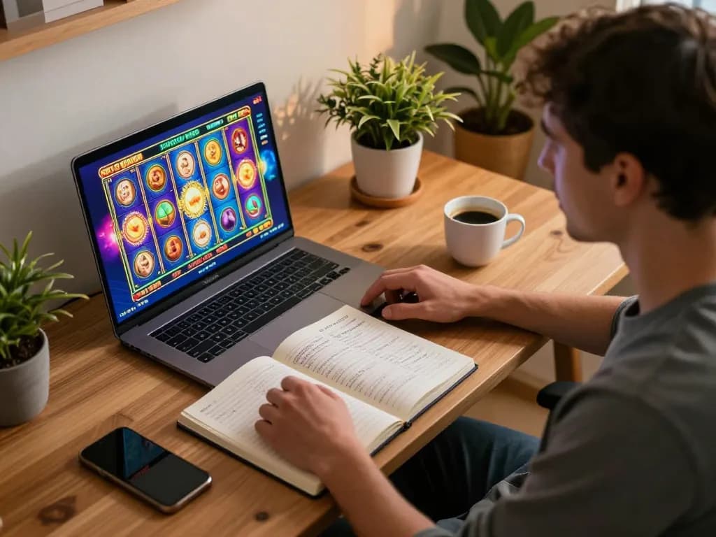 Engaging gameplay on slot depo 5k with colorful online slot games displayed on a laptop.