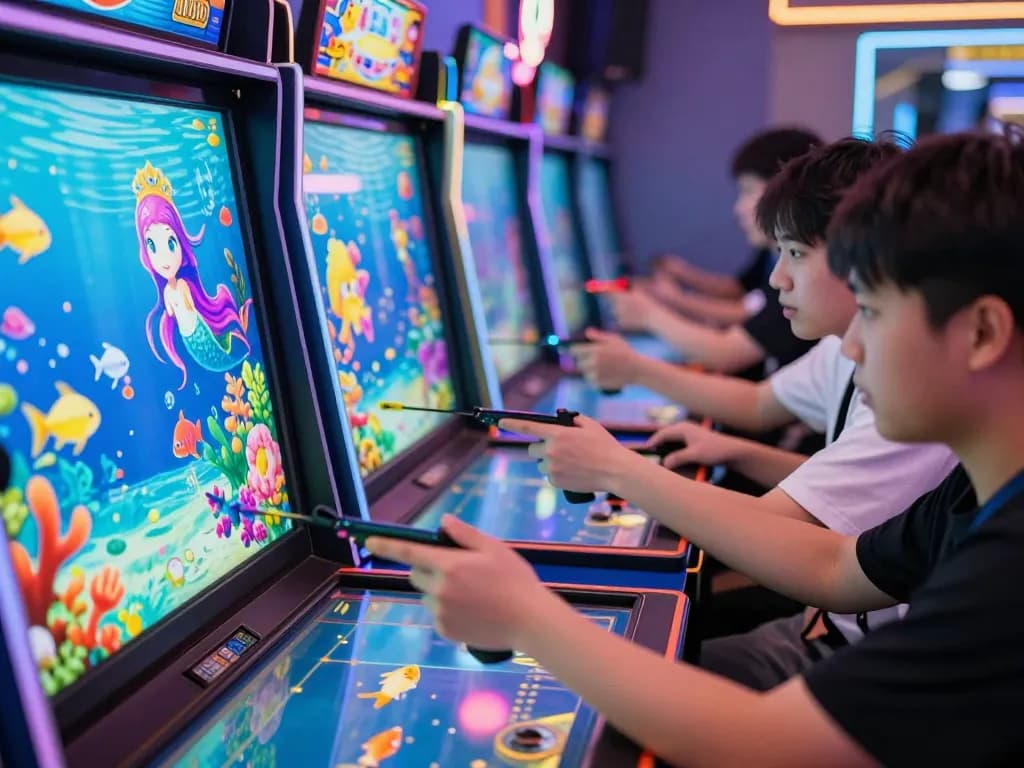 Bắn cá Tiểu Tiên Cá players aiming at vibrant targets in exhilarating underwater adventure