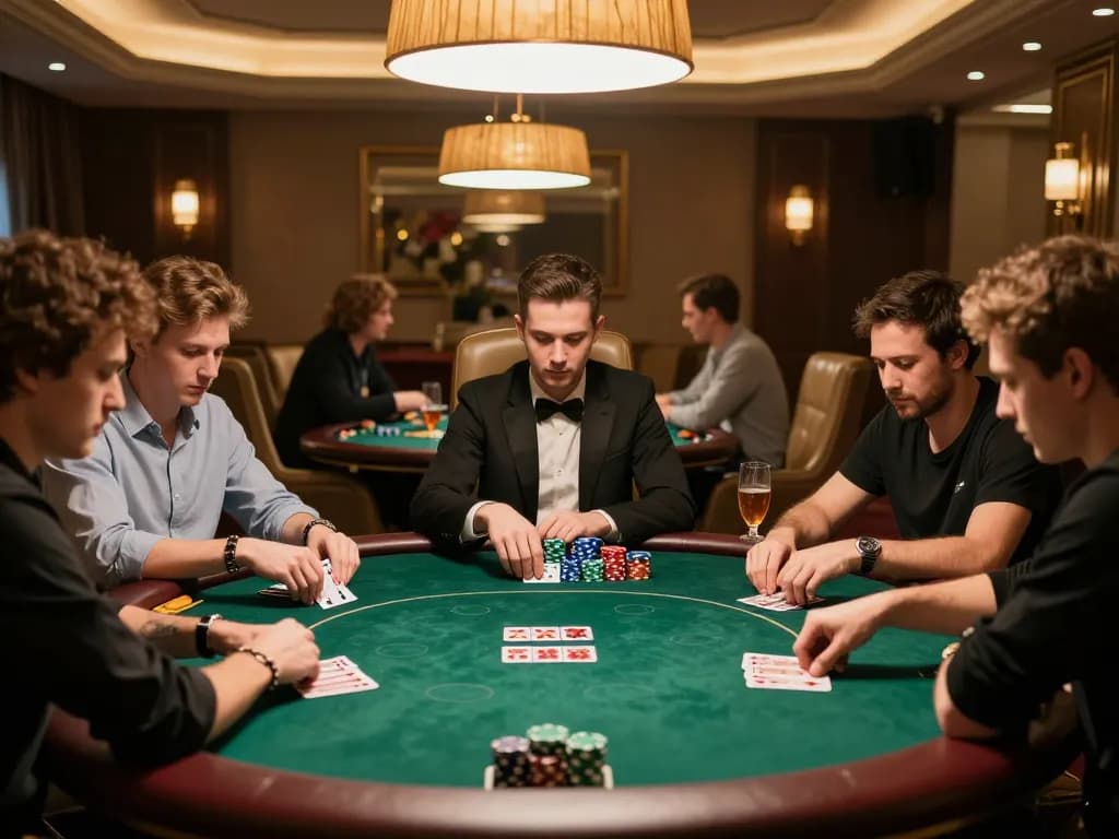Players engaging in a high-stakes poker game at UU88, showcasing intense focus and strategy.
