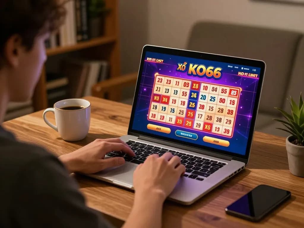 Xổ số KO66 lottery game interface in an engaging online gambling scene