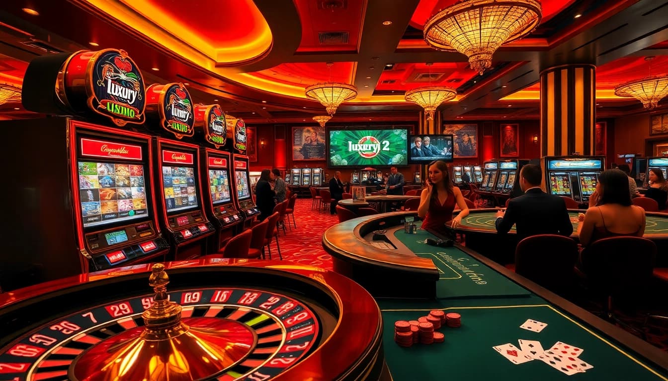 Experience the thrill of premium gaming at luxury12 with vibrant slot machines and roulette.