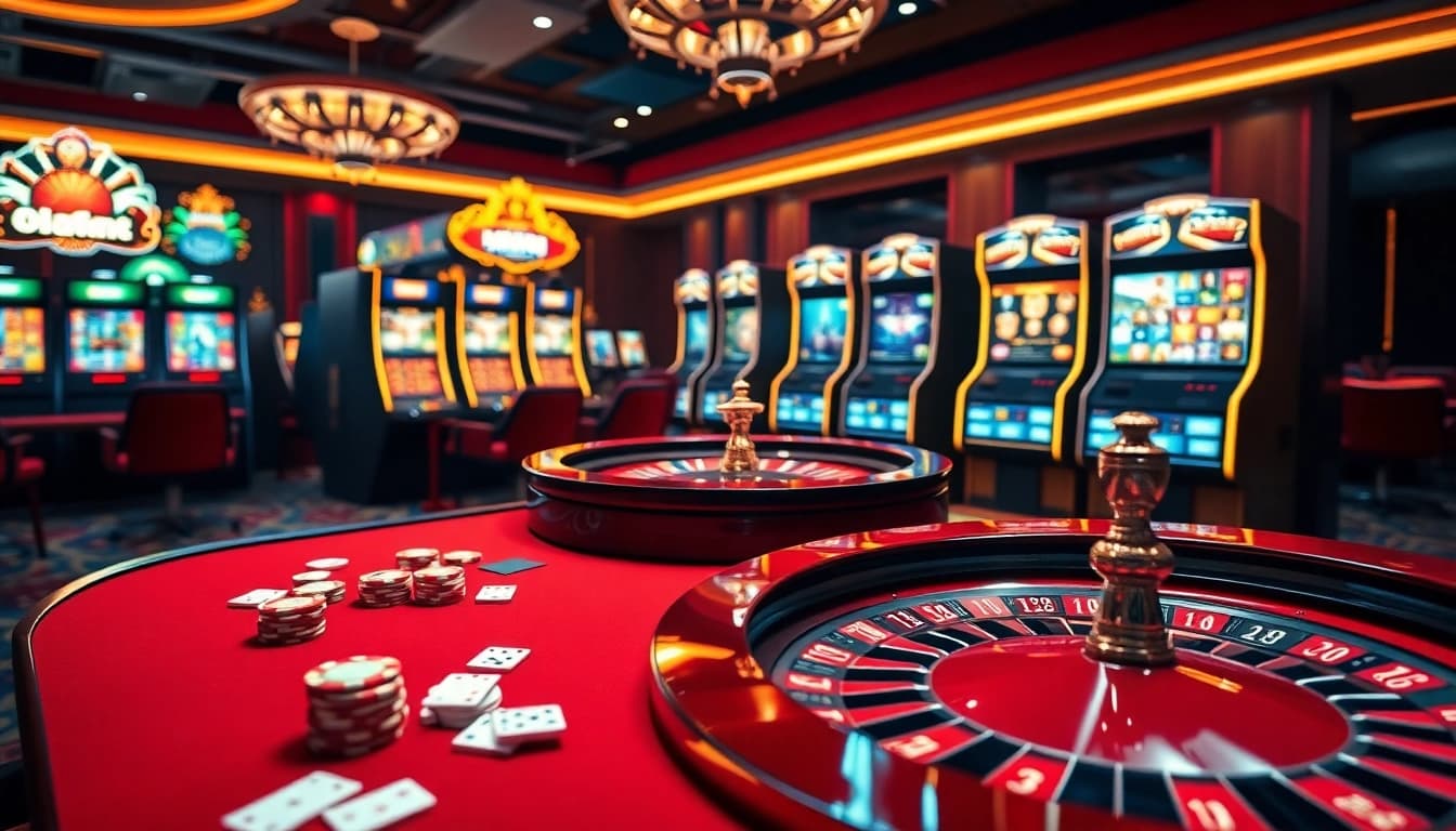 Feeling the thrill of gambling at Link NK88 with an elegant casino backdrop and vibrant gaming action.