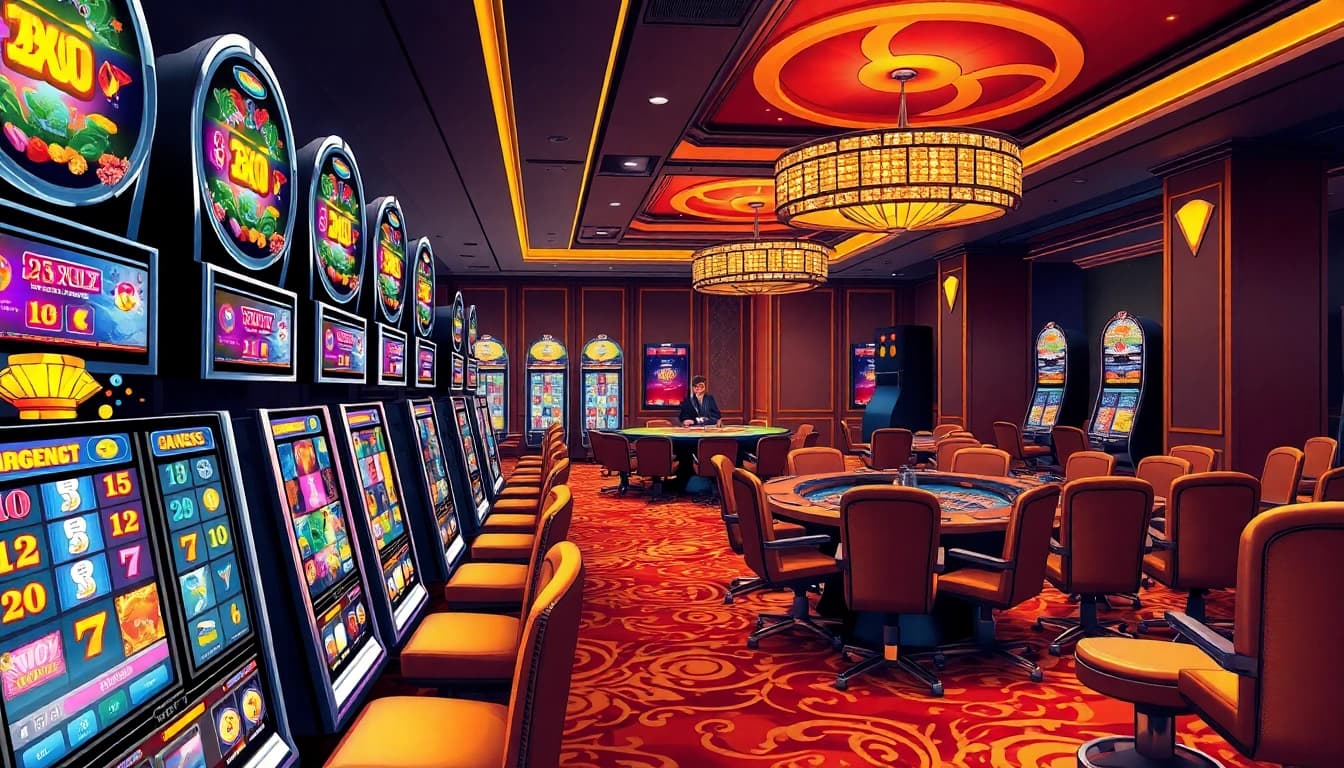Experience the thrill of Bro138 with vibrant slot machines and luxurious casino ambiance.