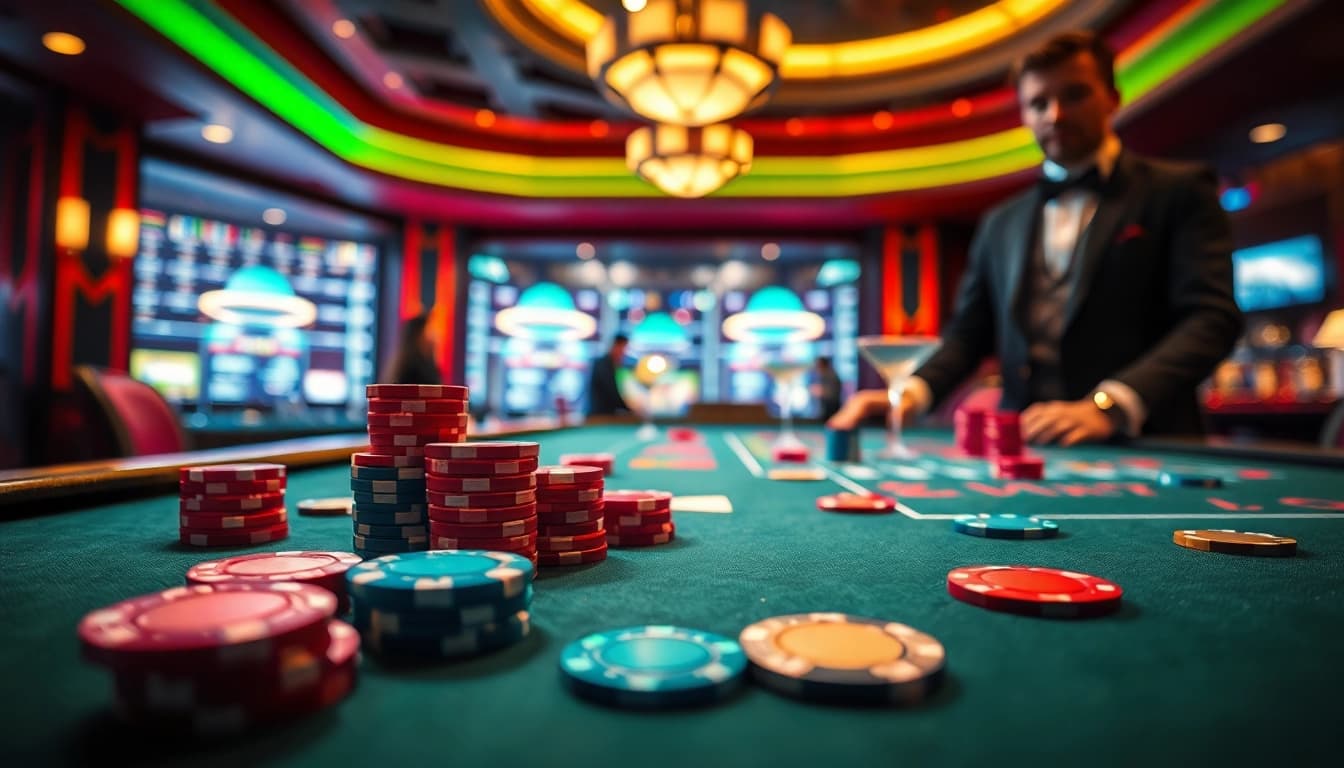 Mengambil uang dengan Akun Depo 5k di meja permainan kasino yang meriah.