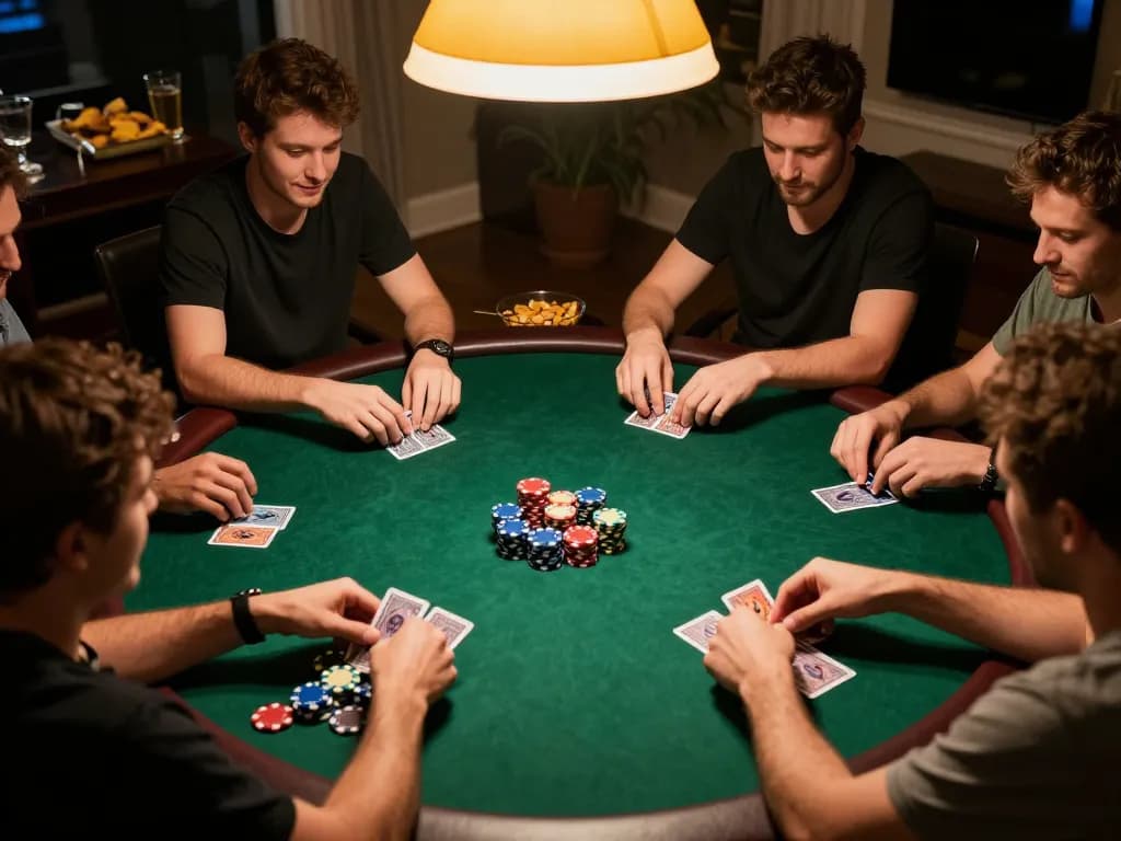 Players enjoying a thrilling CM8888 poker game night around a green felt table.