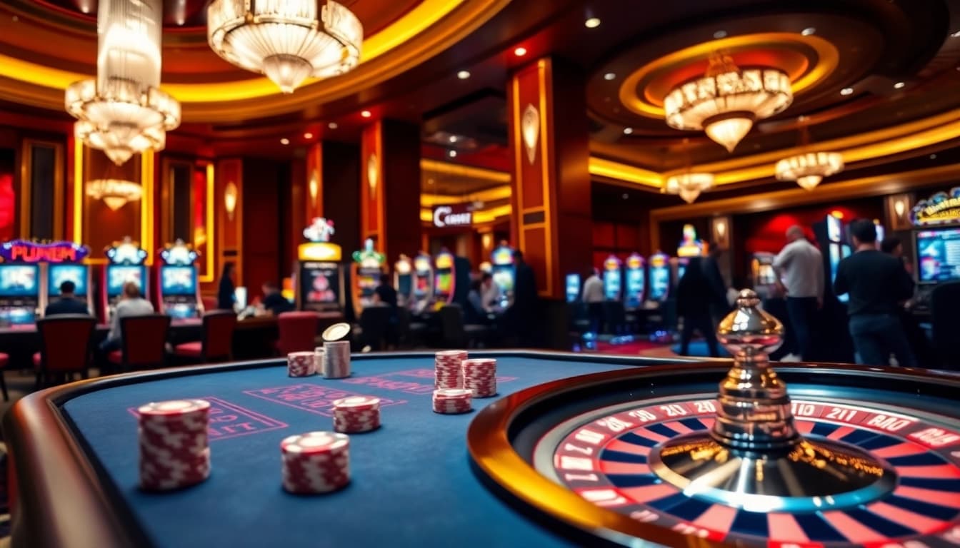 Kubet casino players enjoying poker and roulette in an elegant gaming environment.