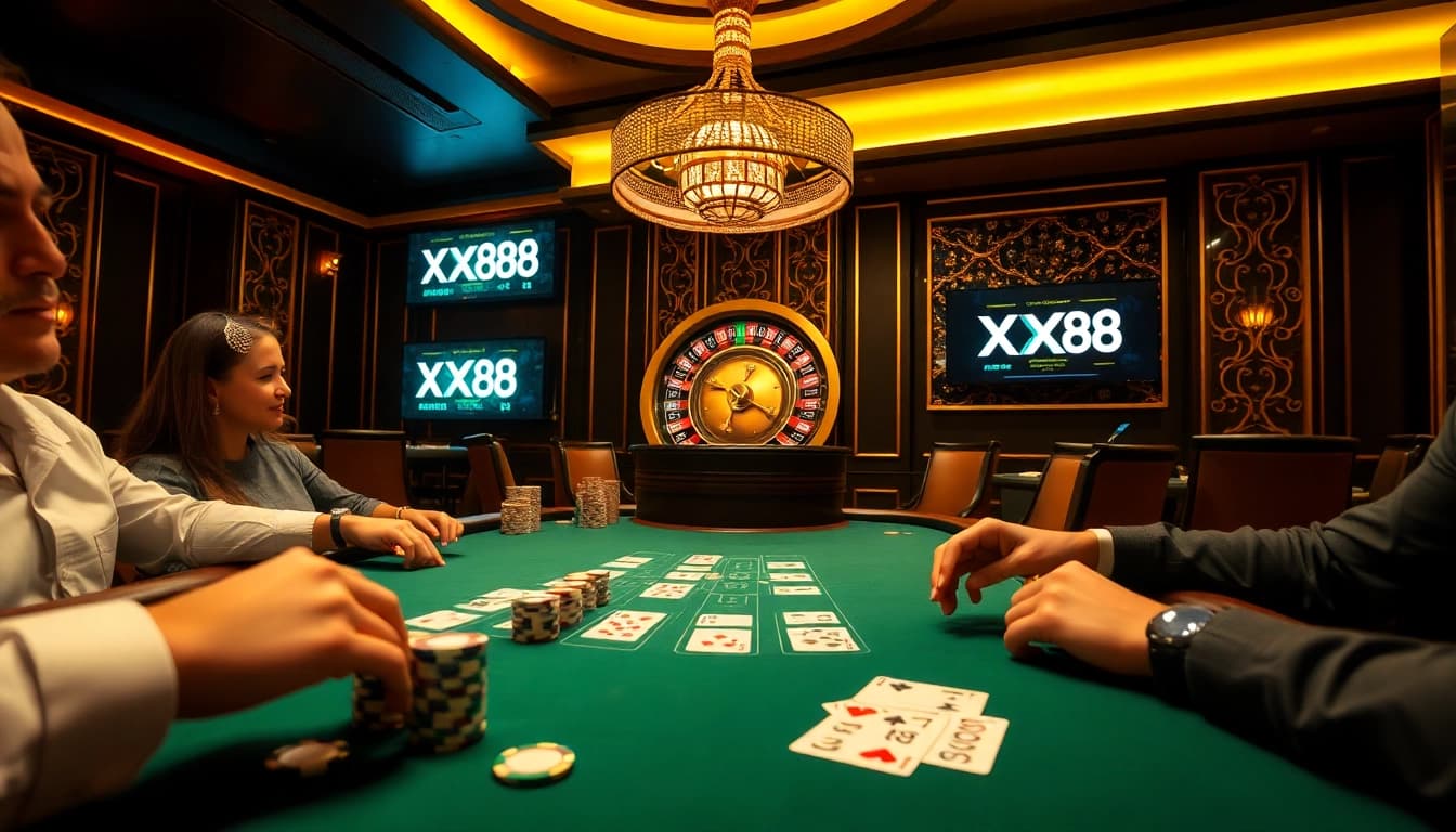 Engage in thrilling gameplay at XX88's opulent casino with poker and roulette.