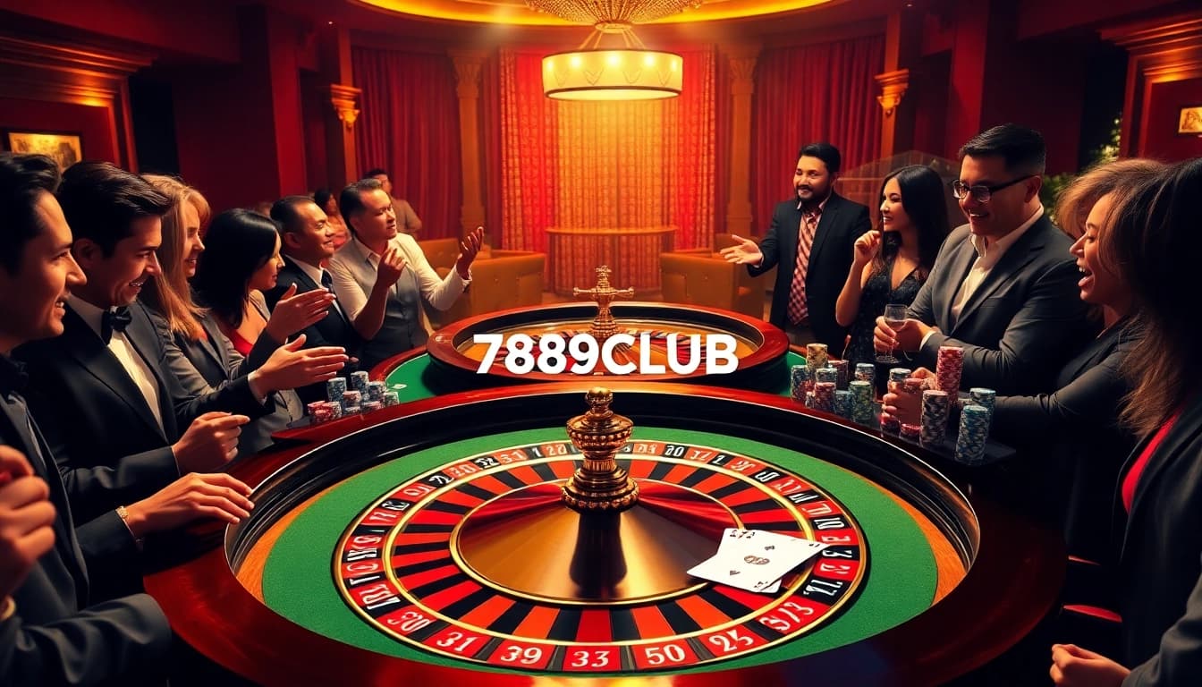 Players engaging at a roulette table in a luxurious casino scene featuring 789CLUB.