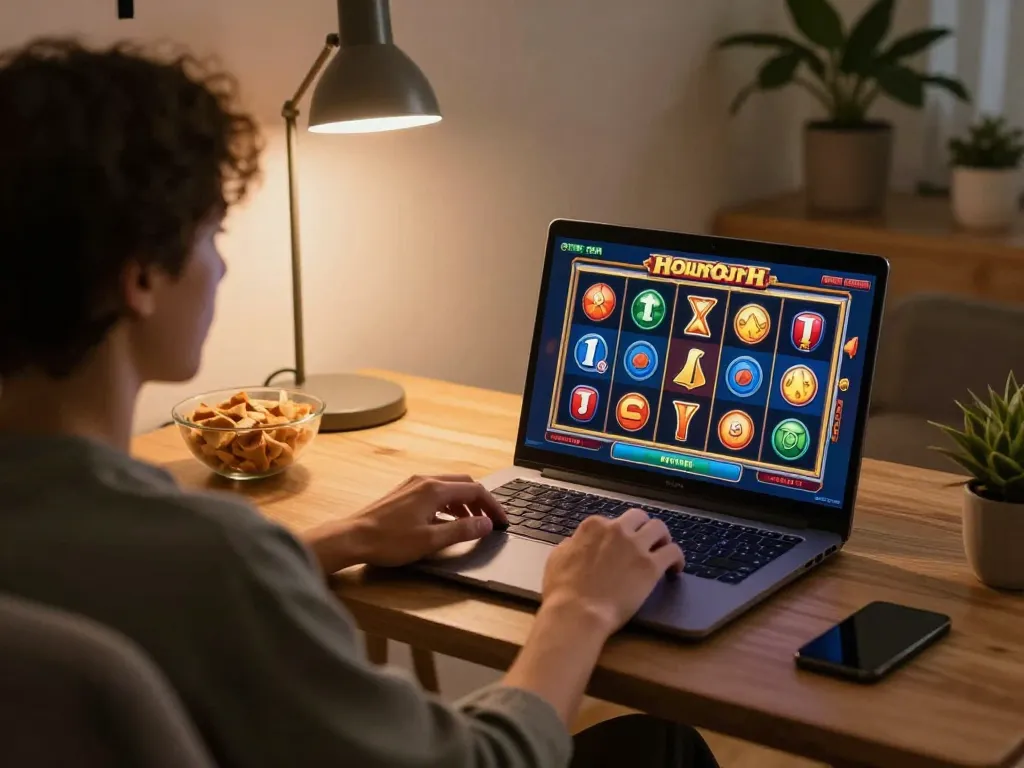 Engaging online gaming experience as players spin on a link gacor slot game, creating an inviting atmosphere.