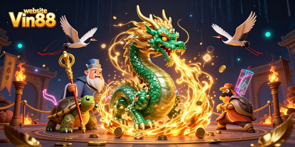 Bet on exciting moments with website Vin88's stunning casino experience featuring dragons and lucky symbols.
