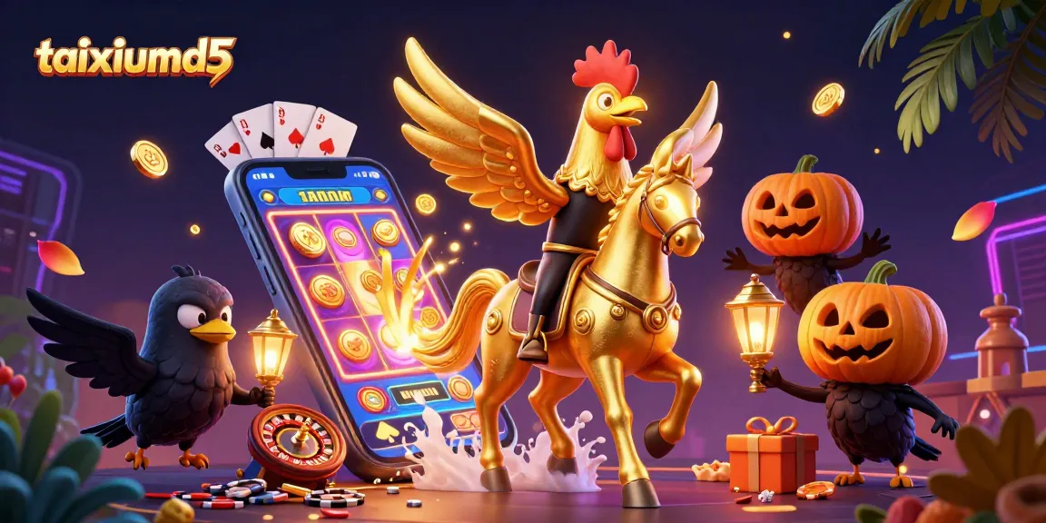 Experience thrilling gameplay at taixiumd5 with a golden rooster and neon casino elements. Join now!