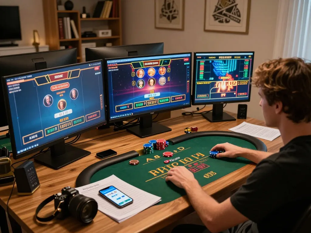 Engaging online poker game at home showcasing bong88 app on a laptop