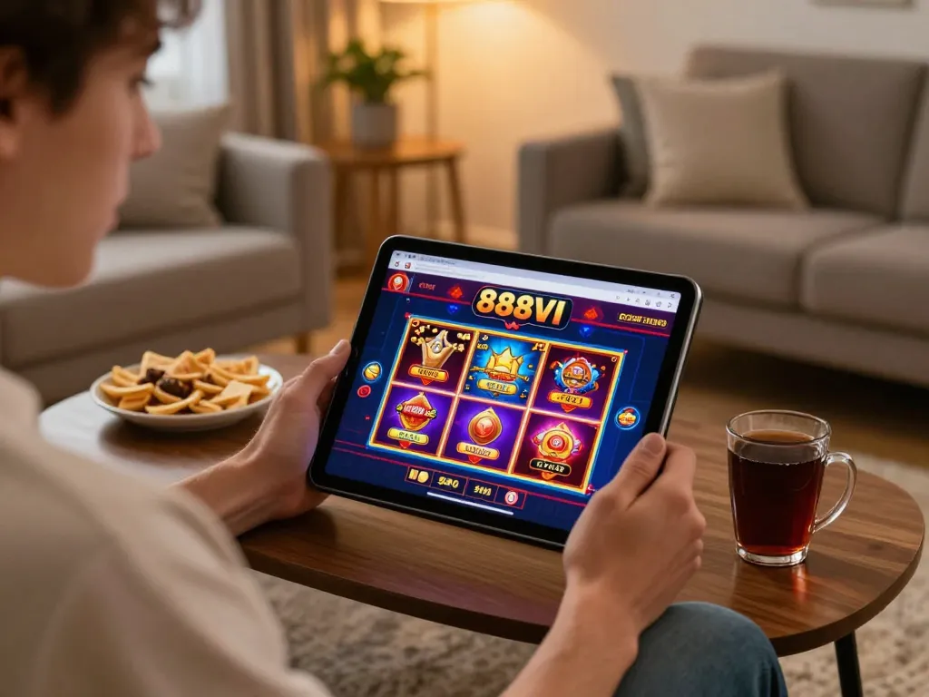 Player engaged on 888VI Homepage while enjoying a cozy home gaming experience