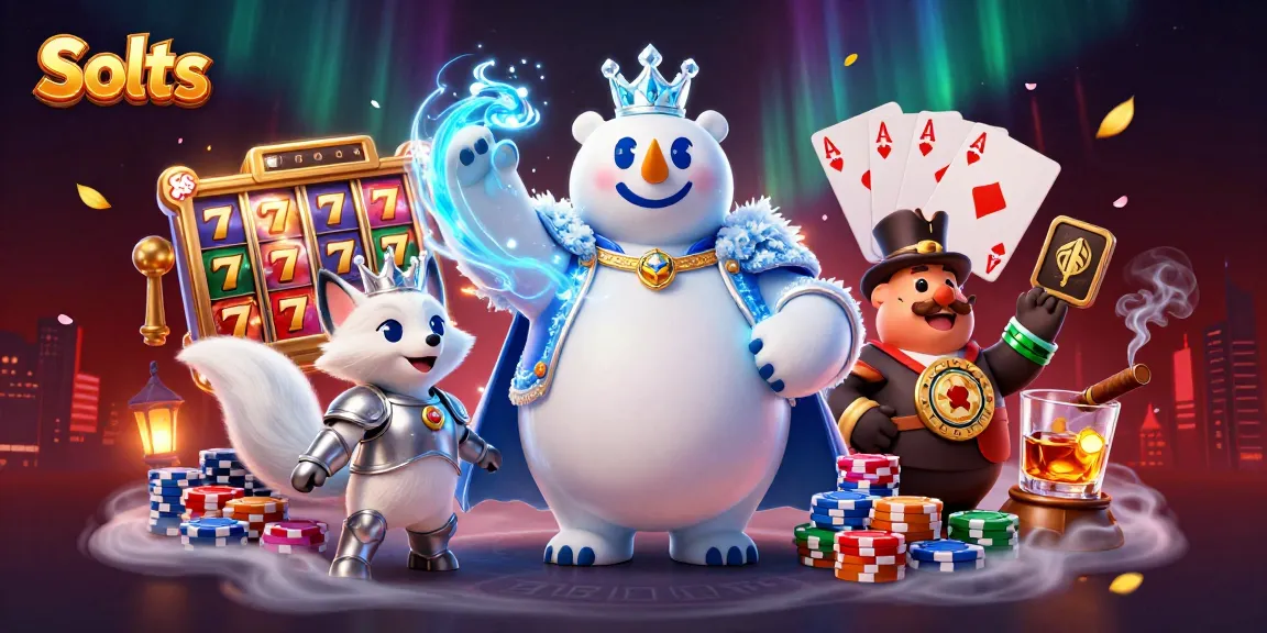 Spin Slots with vibrant characters in a rich casino scene featuring icy royalty and luck.