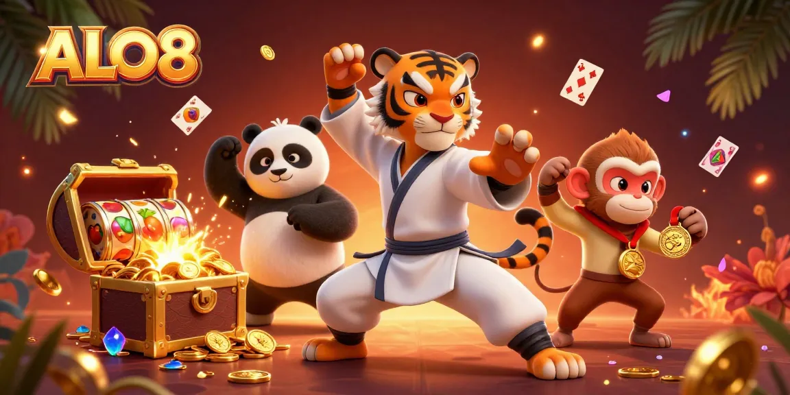 Experience gaming excitement at ALO8 with engaging 3D characters and dynamic casino elements.