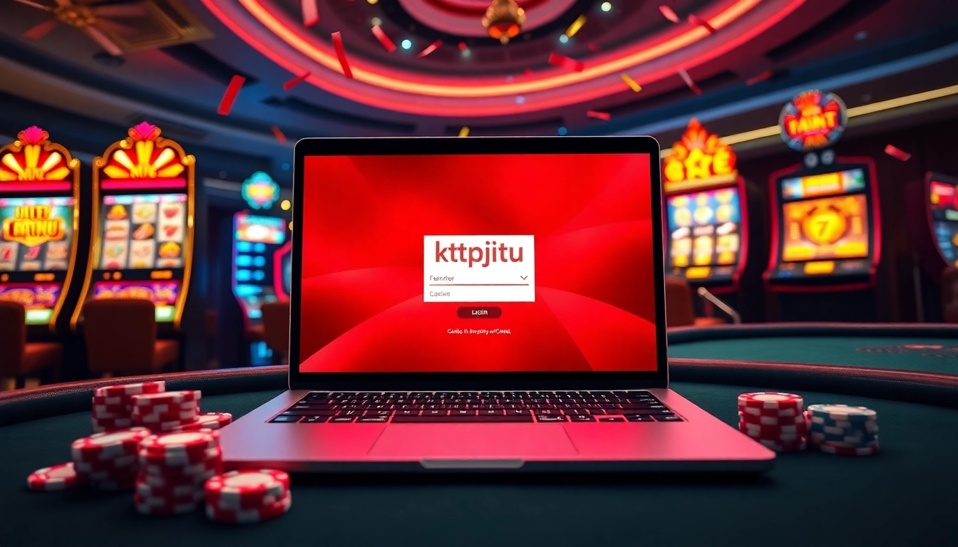 Experience the excitement of online gambling with the ktpjitu login interface showcased in a vibrant casino scene.