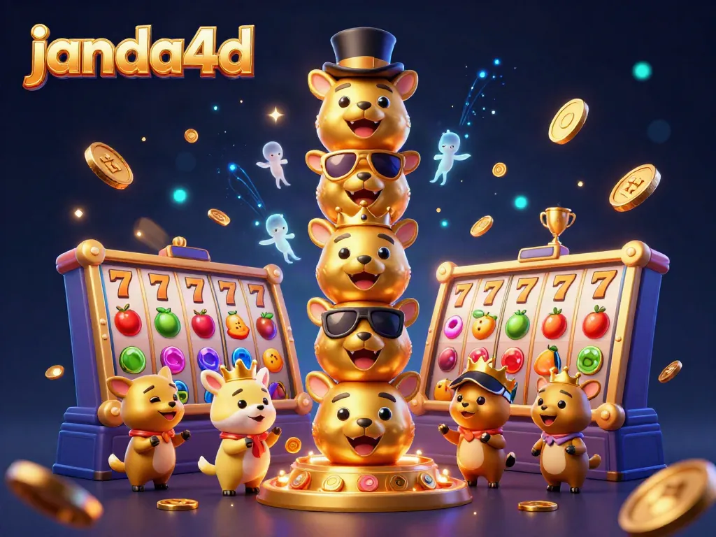 Permainan slot janda4d dengan totem emas dan simbol jackpot, menarik perhatian pemain Indonesia.