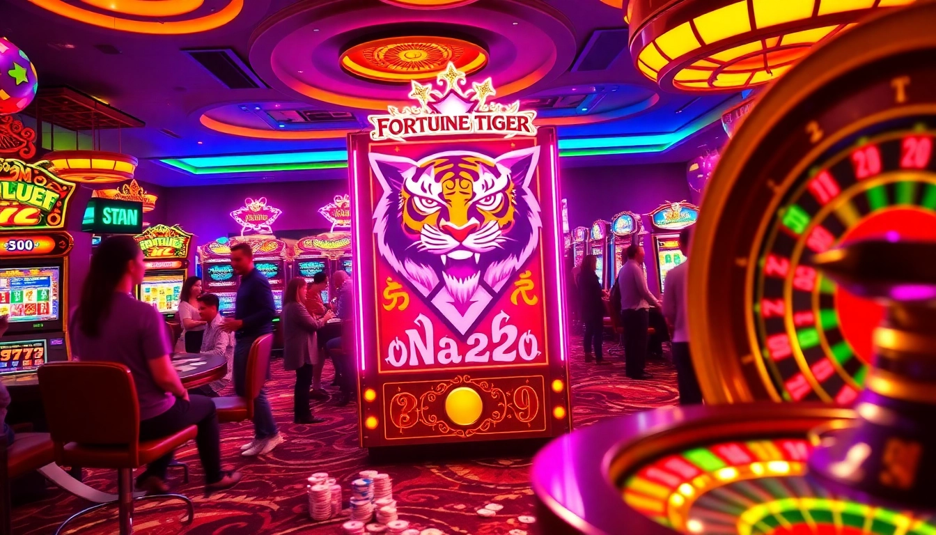 Experience the excitement of the Fortune Tiger slot machine in a vibrant casino setting.