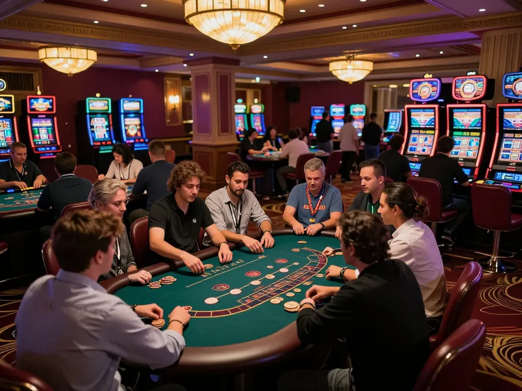 Players enjoying the thrill of non gamstop casino games at a vibrant casino floor
