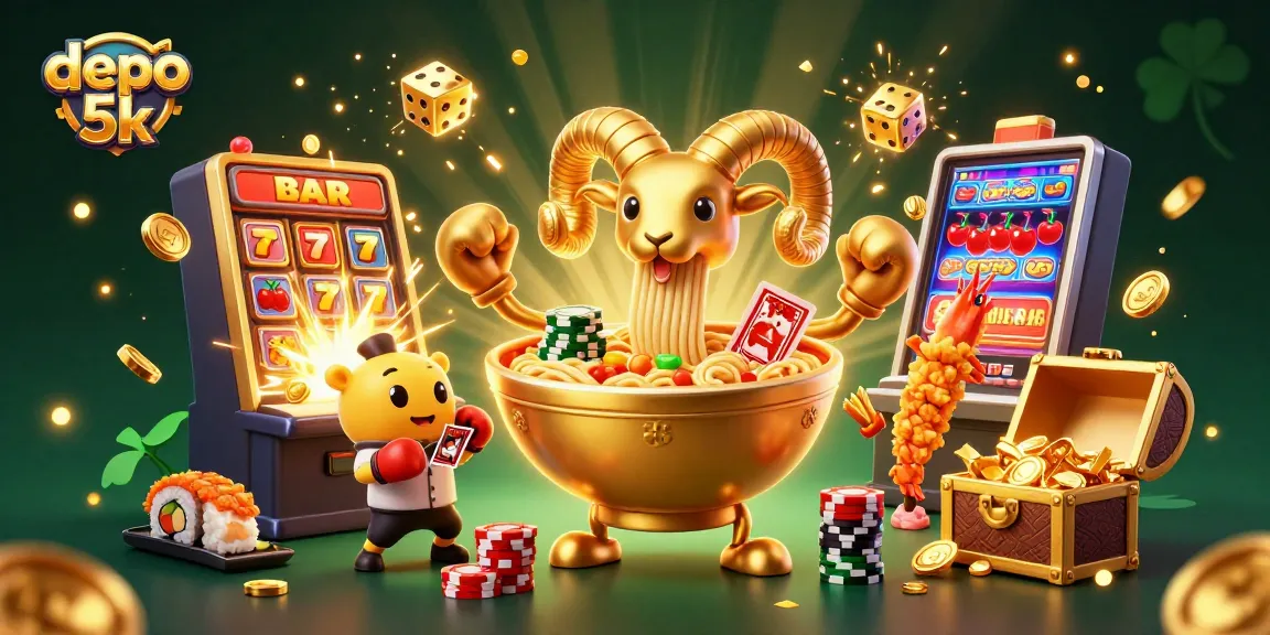 Bet on depo 5k with this vibrant casino illustration featuring dynamic game elements.