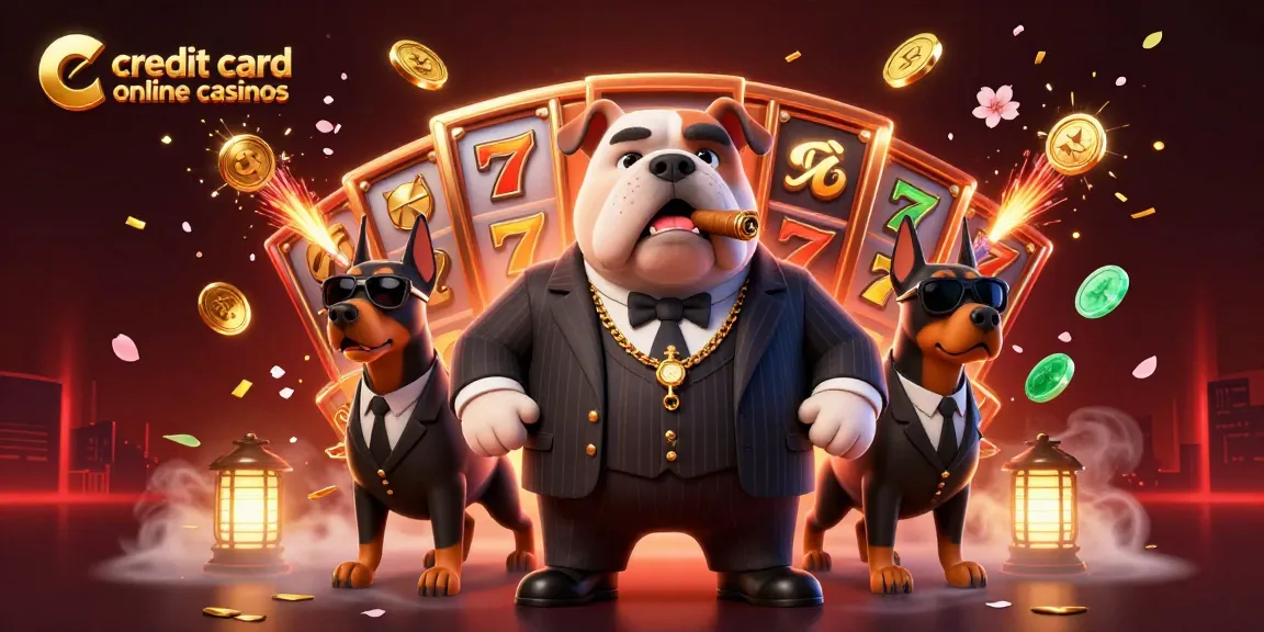 Engage with credit card online casinos featuring a dynamic scene of a mafia bulldog boss and themed slot reels.
