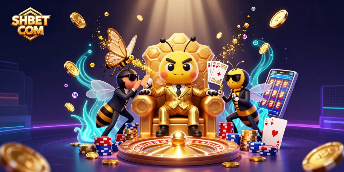 Engage with the vibrant world of SHBET COM featuring a dynamic 3D illustration of casino characters amidst exciting game elements.