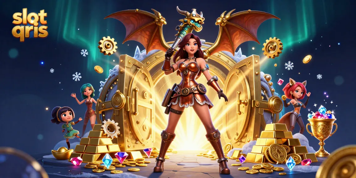 Experience the excitement of slot qris in this vibrant 3D illustration filled with treasures.