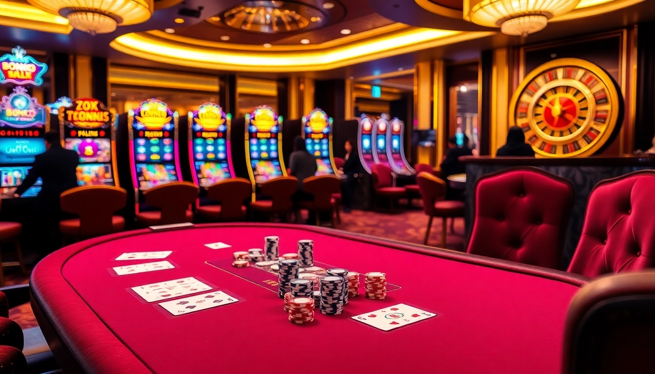 Experience thrilling gaming at Bong88 with vibrant slot machines and luxurious poker tables.