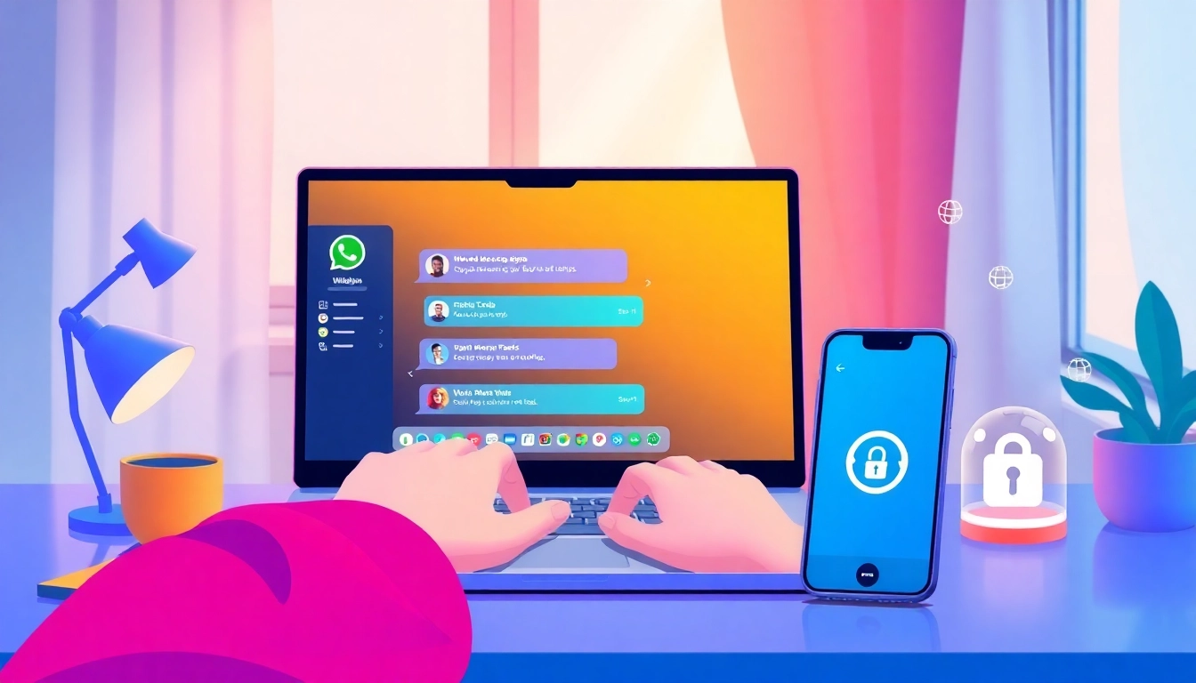 使用 WhatsApp 网页版并通过 快连VPN 实现安全连接的用户,屏幕上显示快连VPN应用。