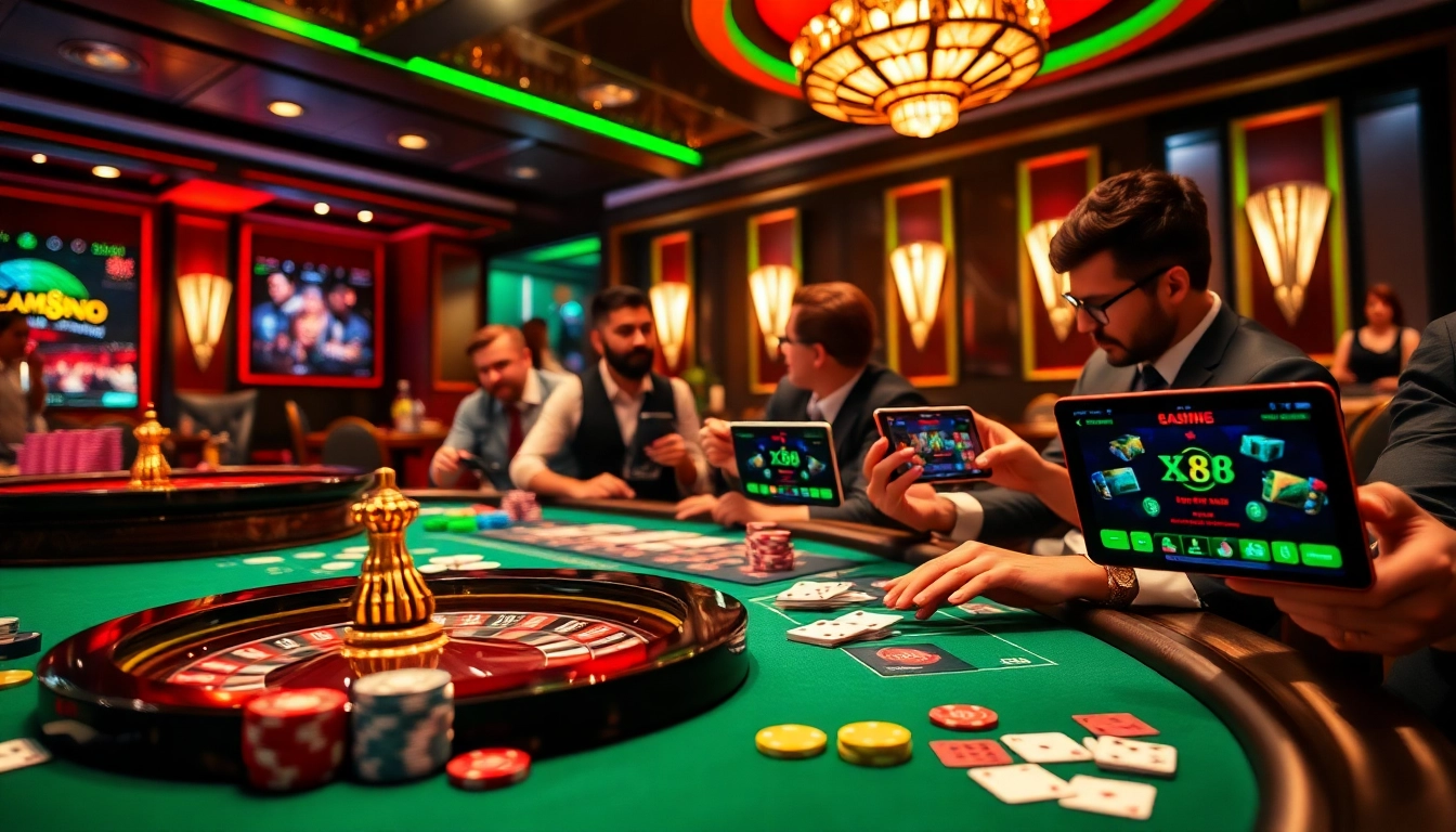 Engaging casino experience at XX88 with vibrant poker chips and roulette wheel.