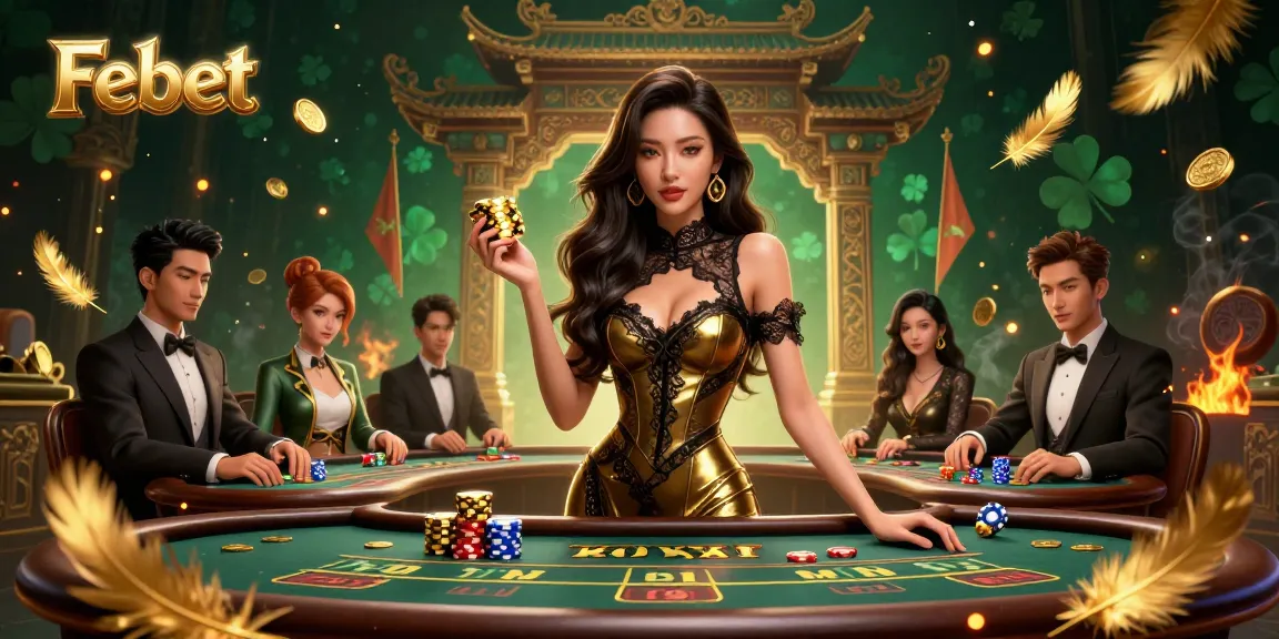 Experience high-stakes gambling with Febet at an exclusive baccarat table filled with luxury and excitement.