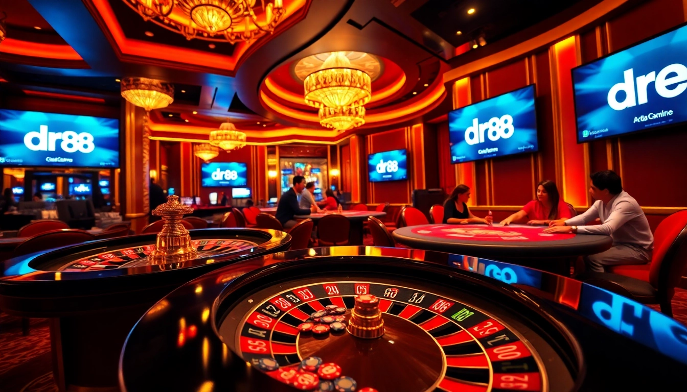Experience the luxury of gambling with dr88 at an elegant poker table and vibrant roulette wheel.