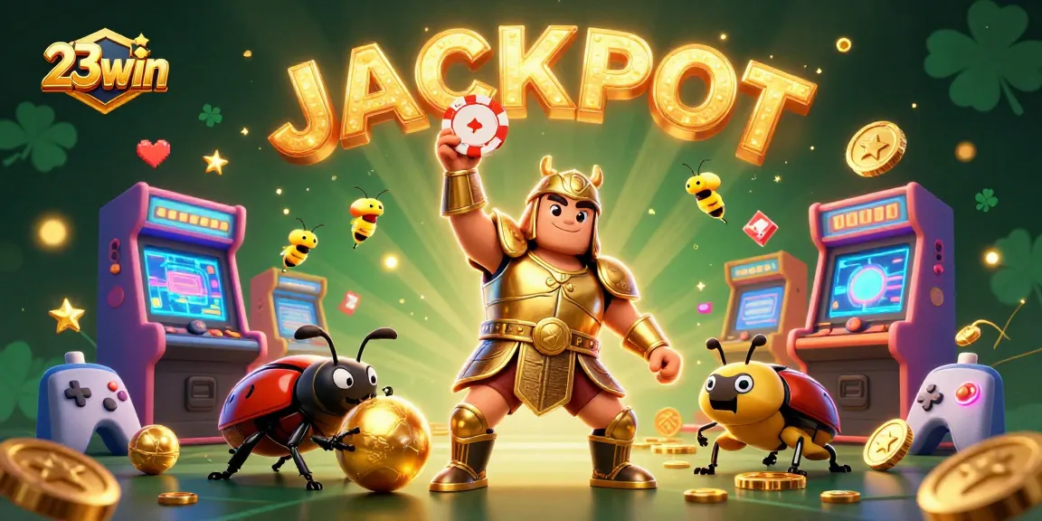 Join the excitement at 23win with colorful characters celebrating their jackpot wins in a vibrant casino scene.