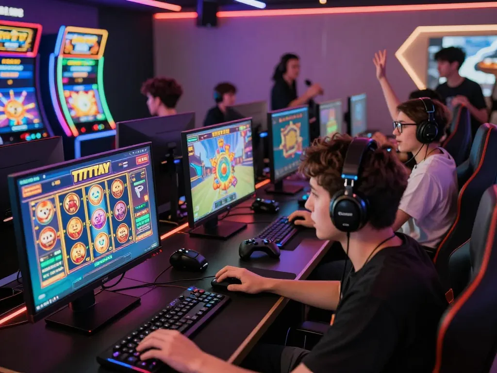 Pemain menikmati permainan slot777 gacor dalam lingkungan permainan digital yang berwarna-warni.