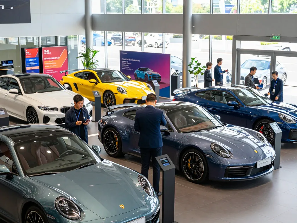 Explore luxury cars at Chappell Sports Cars used cars selection, showcasing vibrant dealership atmosphere.