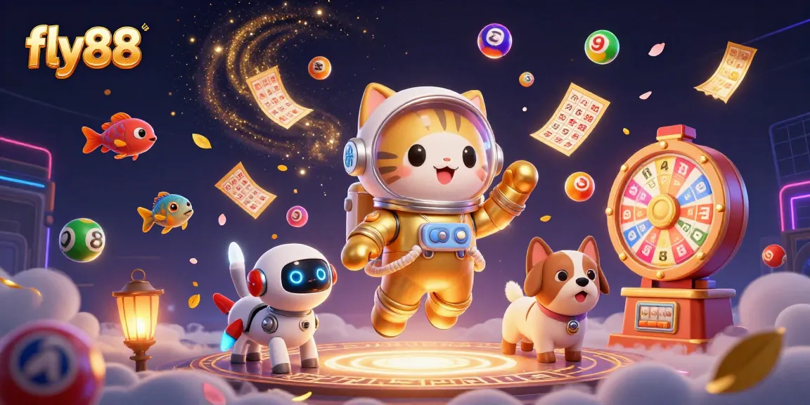 Engage with fly88 in this vibrant 3D space-themed lottery scene filled with excitement.